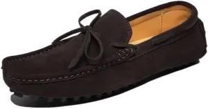 Men's Nubuck Leather Loafers -Round Toe Lightweight Flexible Anti-Slip Driving Shoes, Slip-Ons for Prom and Casual Wear