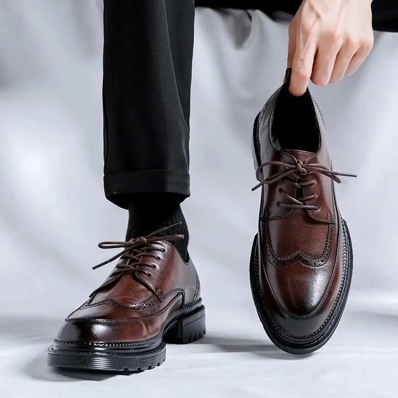 Men's Orthopedic Leather Shoes Fashion Classic Round-Toe Lace Up Low Top Formal Dress Shoes