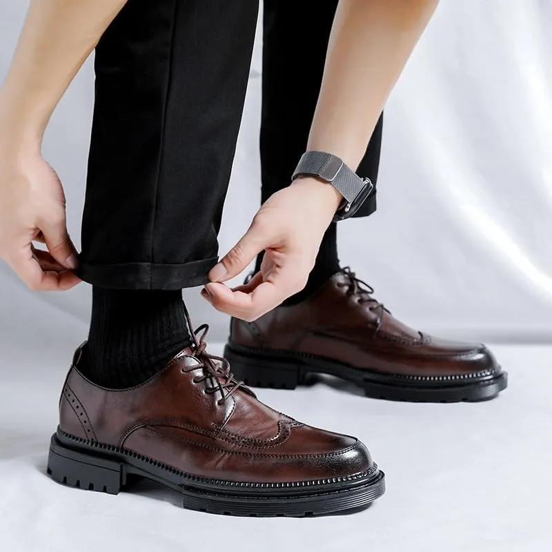 Men's Orthopedic Leather Shoes Fashion Classic Round-Toe Lace Up Low Top Formal Dress Shoes