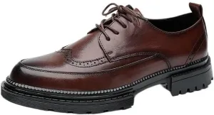 Men's Orthopedic Leather Shoes Fashion Classic Round-Toe Lace Up Low Top Formal Dress Shoes