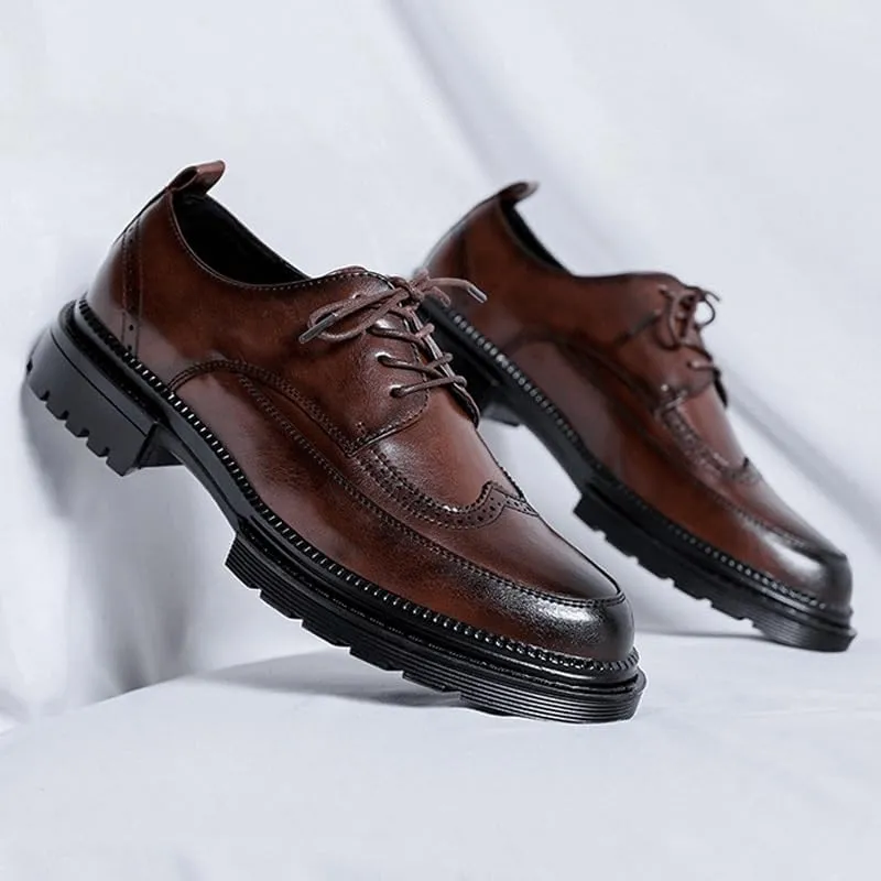 Men's Orthopedic Leather Shoes Fashion Classic Round-Toe Lace Up Low Top Formal Dress Shoes