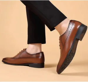 Men's Oxford Dress Shoes, Classic Lace-up Formal Tuxedo Shoes, Breathable Genuine Leather Brown Shoes for Business, Party & Formal Events, Modern European & American Style