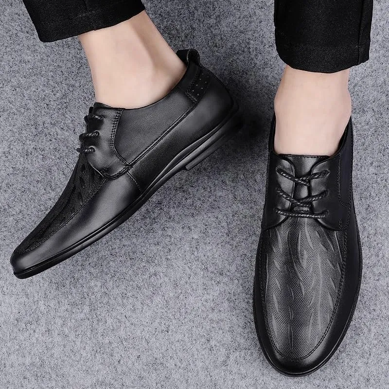 Mens Oxford Shoes Lace-up Prom Brogue Synthetic Leather Wedding Non Slip Low Top Anti-Slip Shoe