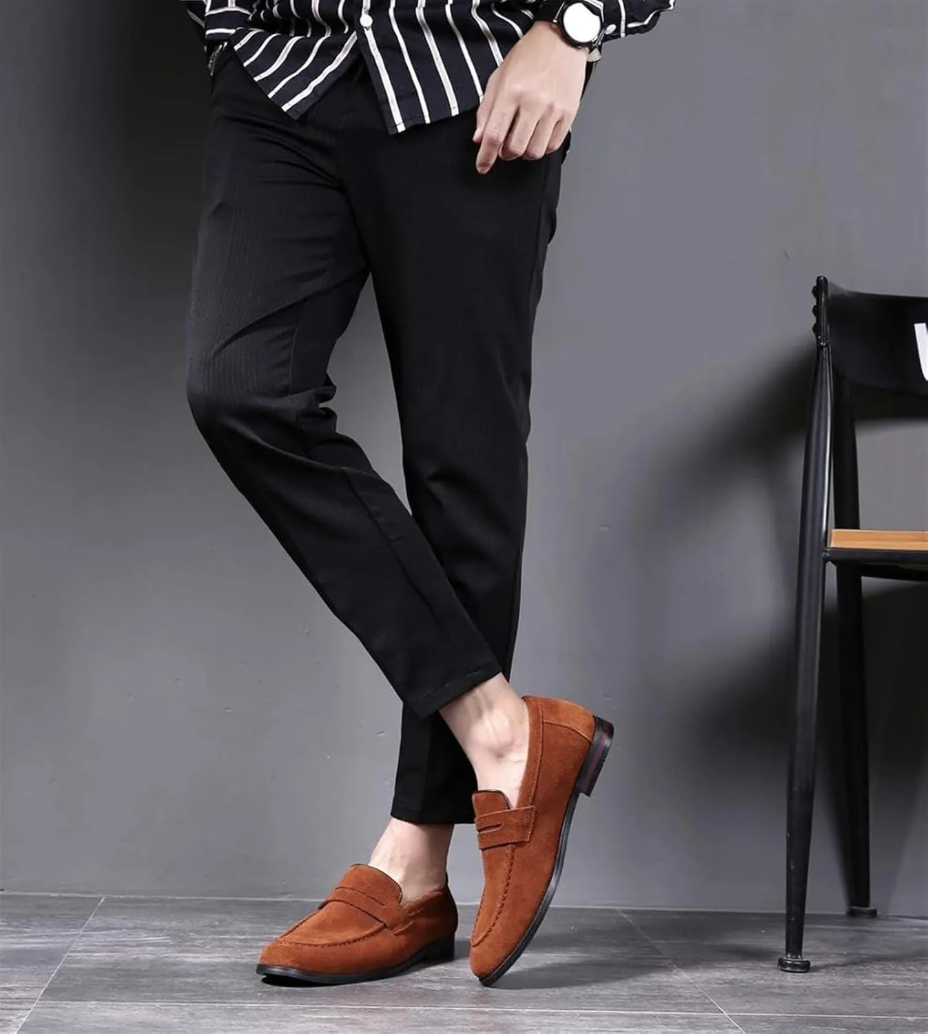 Mens Penny Slip On Suede Loafers Classic Comfortable Casual Men Shoes Boat Shoes for Outdoor Leisure Driving Dating