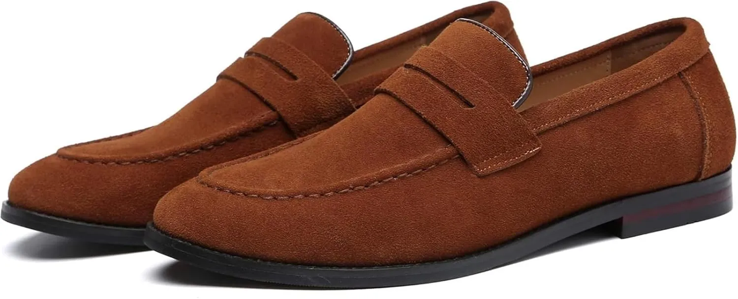 Mens Penny Slip On Suede Loafers Classic Comfortable Casual Men Shoes Boat Shoes for Outdoor Leisure Driving Dating