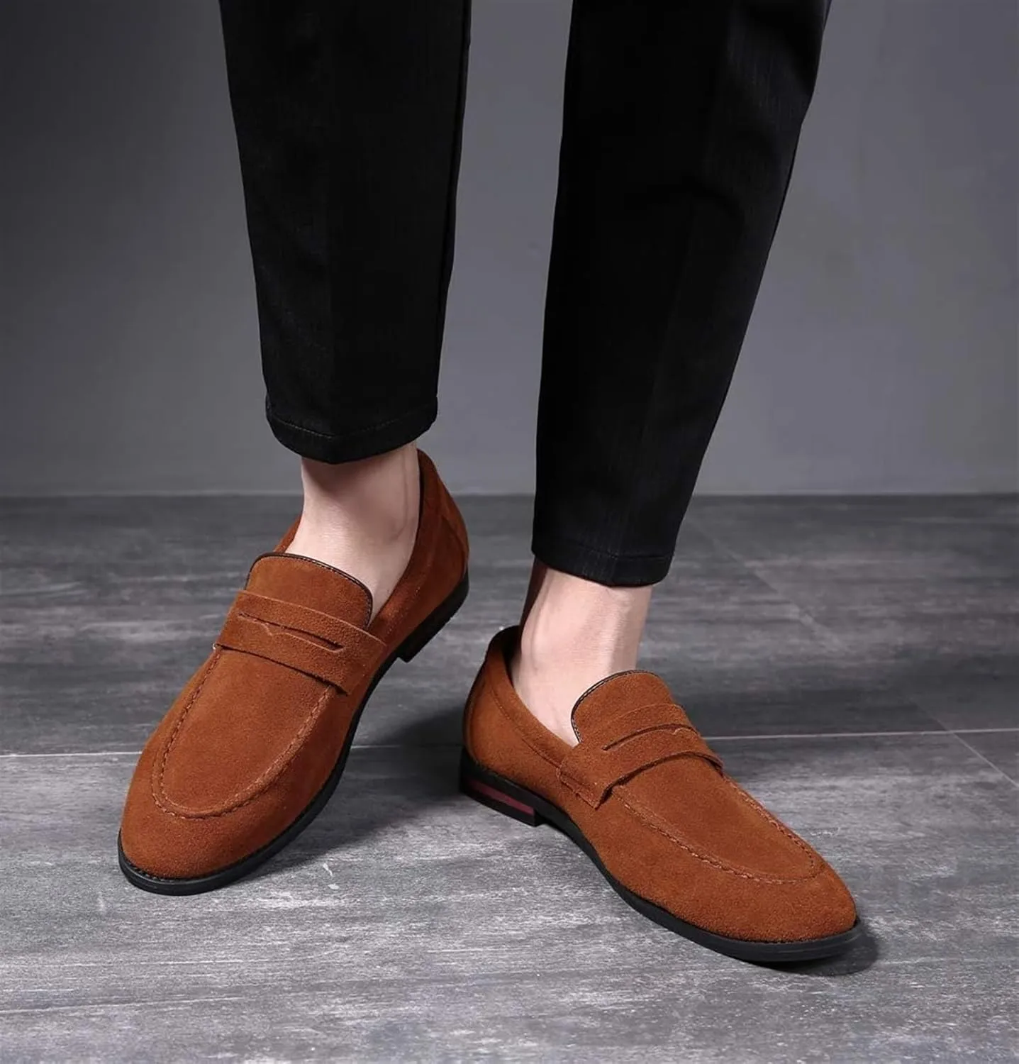 Mens Penny Slip On Suede Loafers Classic Comfortable Casual Men Shoes Boat Shoes for Outdoor Leisure Driving Dating