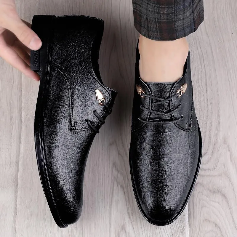 Men’s Pointed Toe Oxford Shoes Fashion Leather Lace-Up Dress Shoes for Business Formal