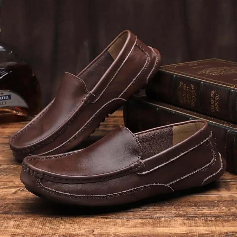 Mens Prom Shoes Faux Leather Vintage Round Toe Anti-Slip Slip Resistant Rubber Sole Classic Slip-on