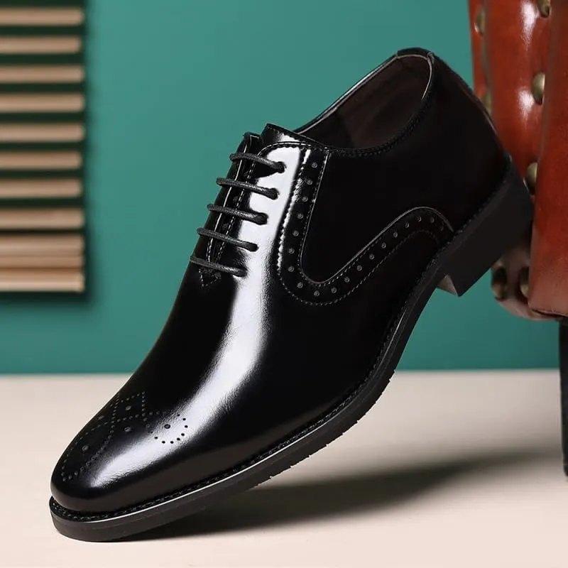 Men's Shiny Leather Oxford Shoes Wedding Business Office Dress Shoes Classic Pointed Toe Comfortable Loafers Shoes for Men(Brown,9)