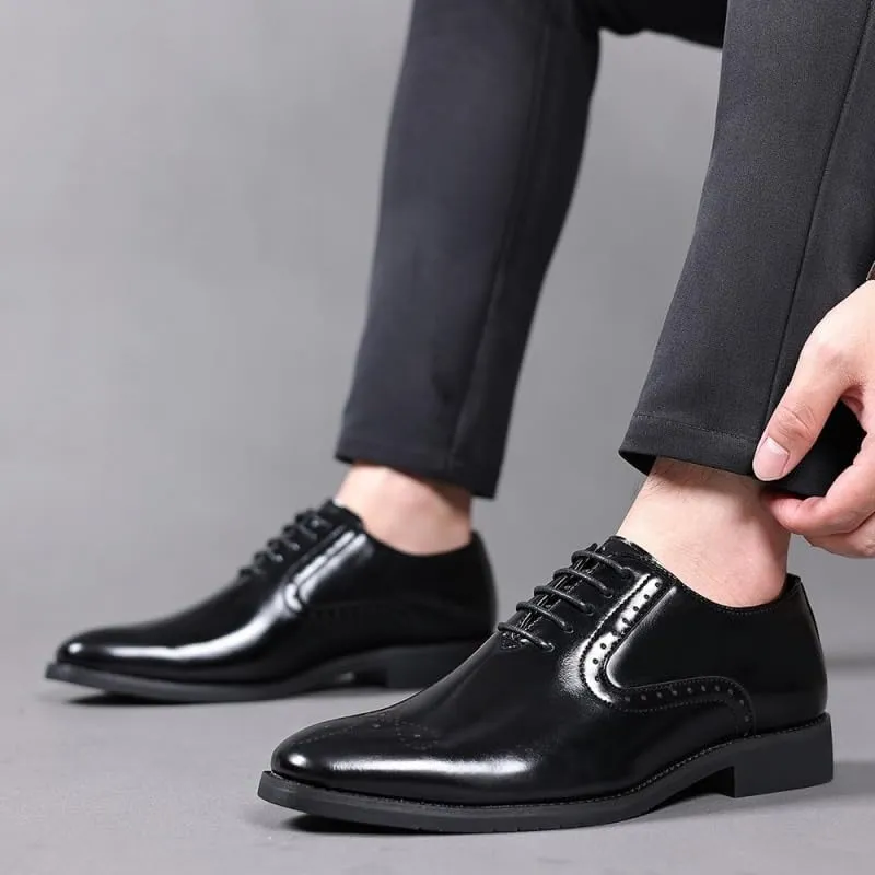 Men's Shiny Leather Oxford Shoes Wedding Business Office Dress Shoes Classic Pointed Toe Comfortable Loafers Shoes for Men(Brown,9)