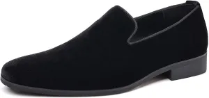 Men's Slip-On Smoking Loafers,Trendy Suede Classic Tuxedo Dress Shoes Party Wedding Penny Casual Shoes
