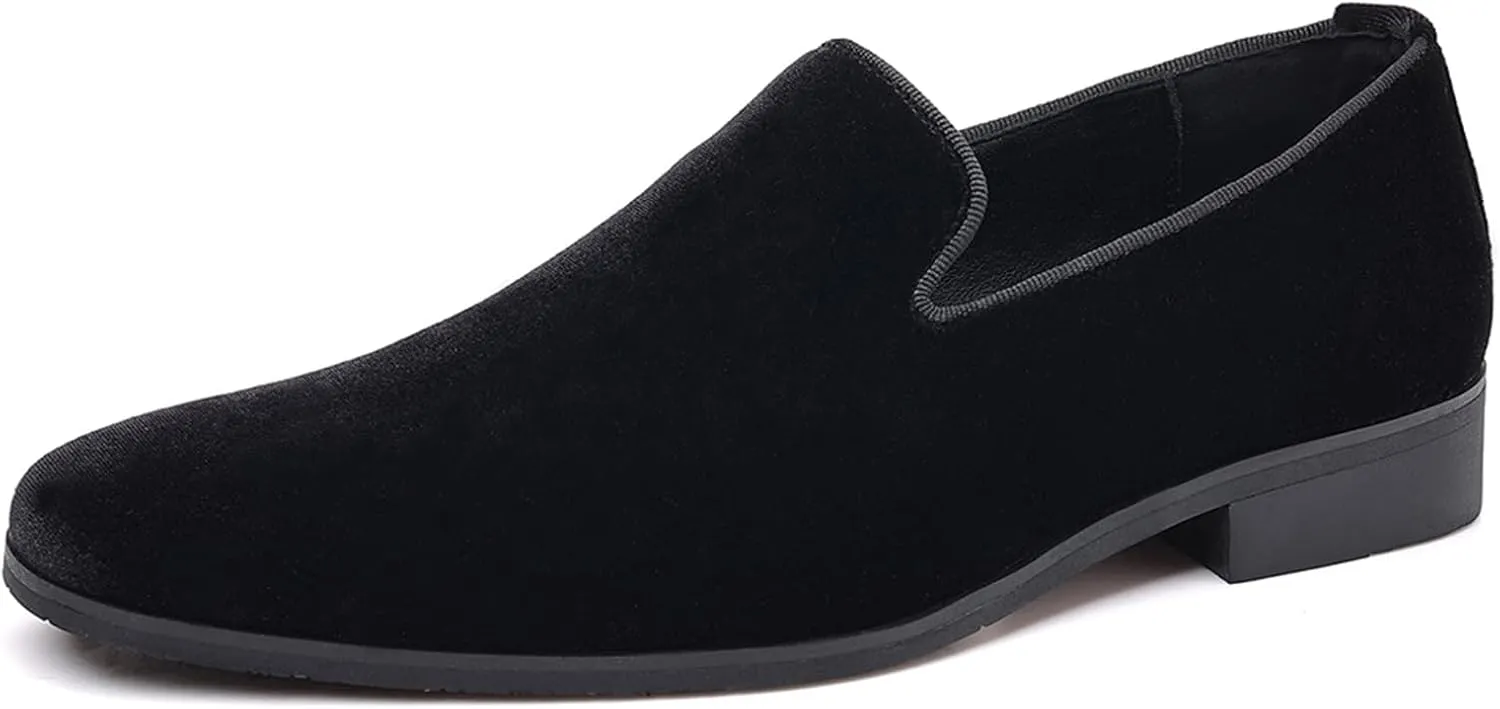 Men's Slip-On Smoking Loafers,Trendy Suede Classic Tuxedo Dress Shoes Party Wedding Penny Casual Shoes