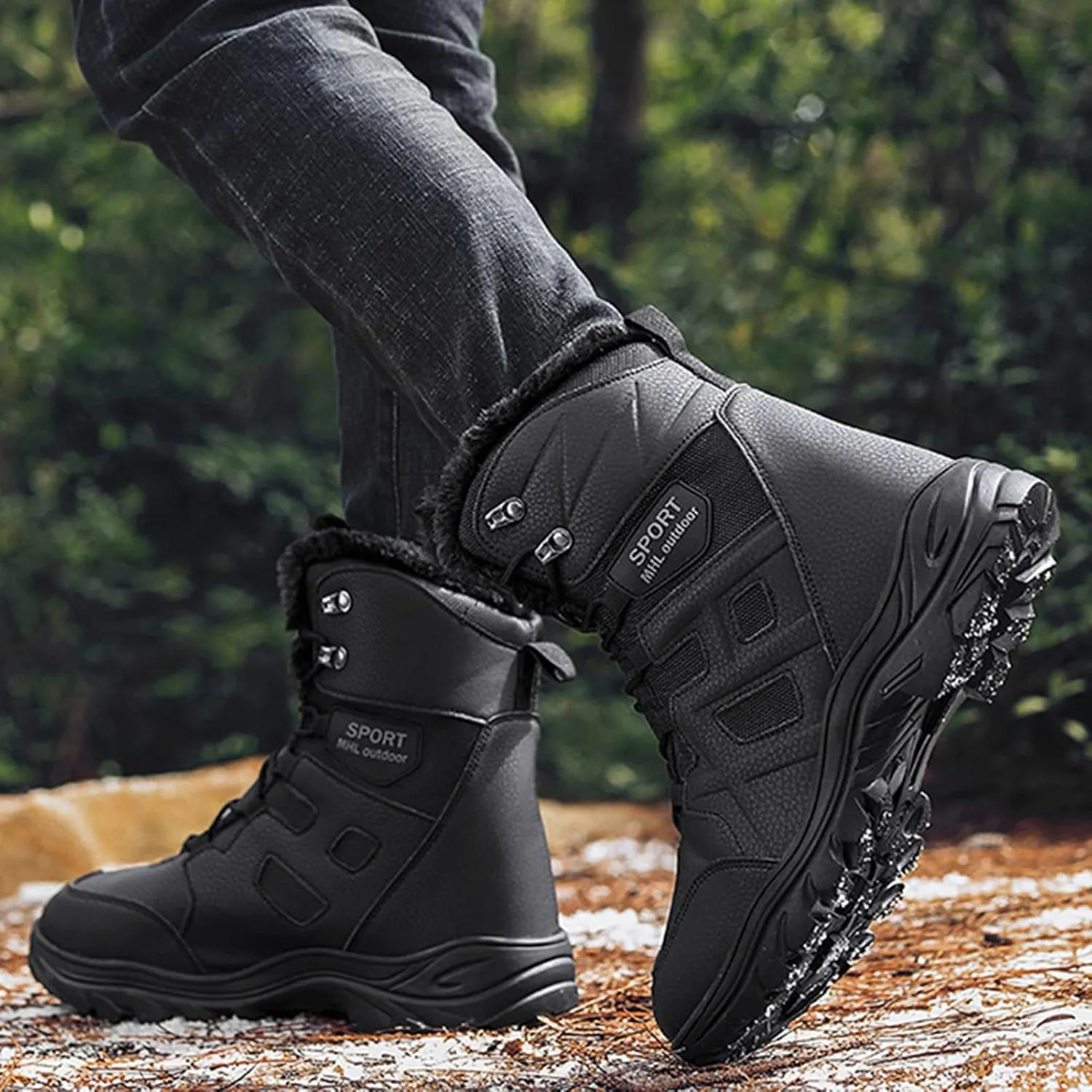 Mens Snow Boots Waterproof Insulated,Outdoor High Top Cold-Weather Warm Winter Hiking Boots Men,Lightweight Breathable Fur Lined Boots