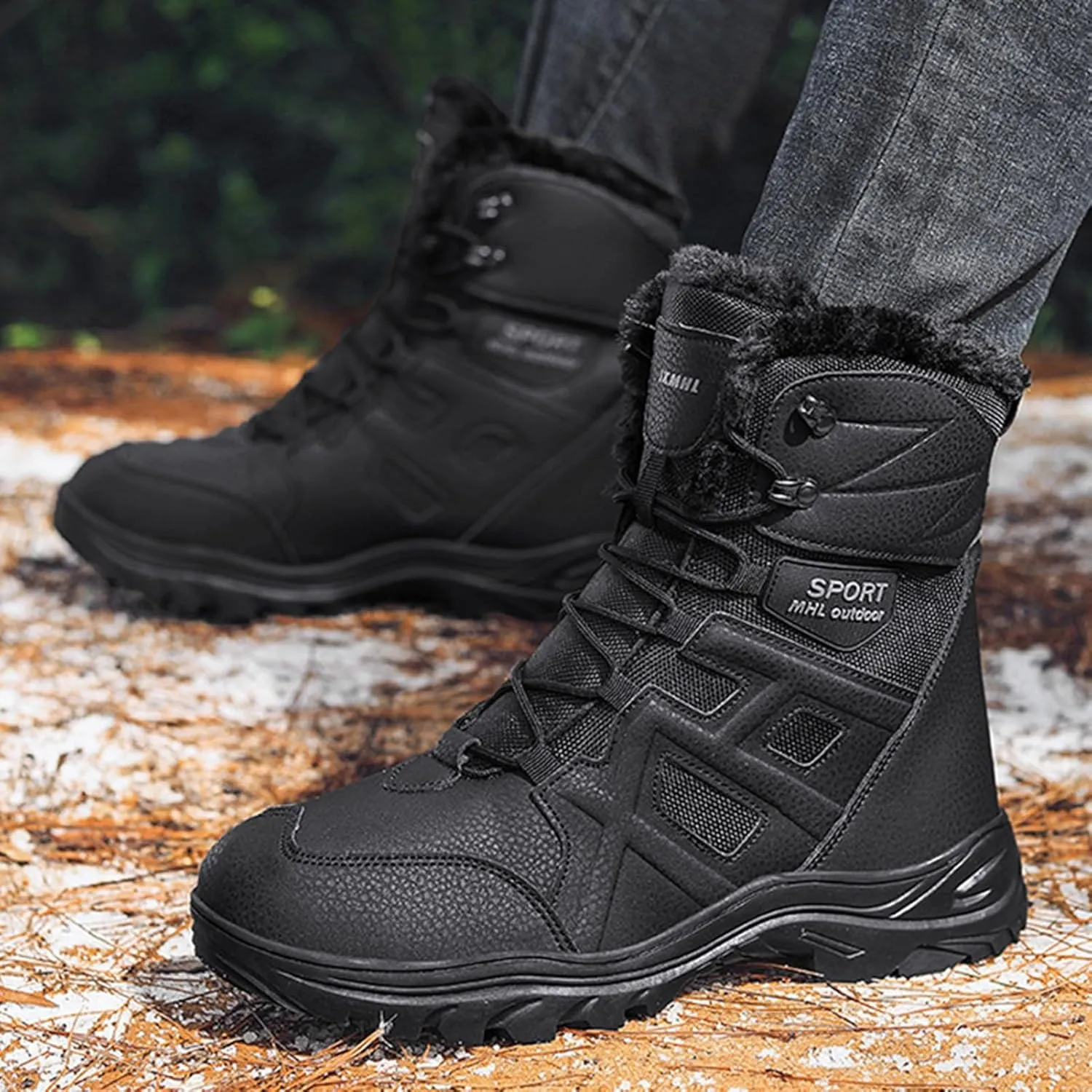 Mens Snow Boots Waterproof Insulated,Outdoor High Top Cold-Weather Warm Winter Hiking Boots Men,Lightweight Breathable Fur Lined Boots