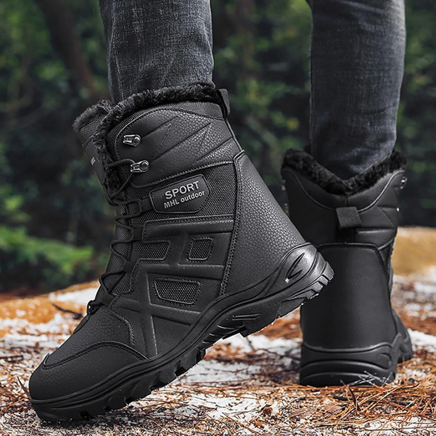 Mens Snow Boots Waterproof Insulated,Outdoor High Top Cold-Weather Warm Winter Hiking Boots Men,Lightweight Breathable Fur Lined Boots