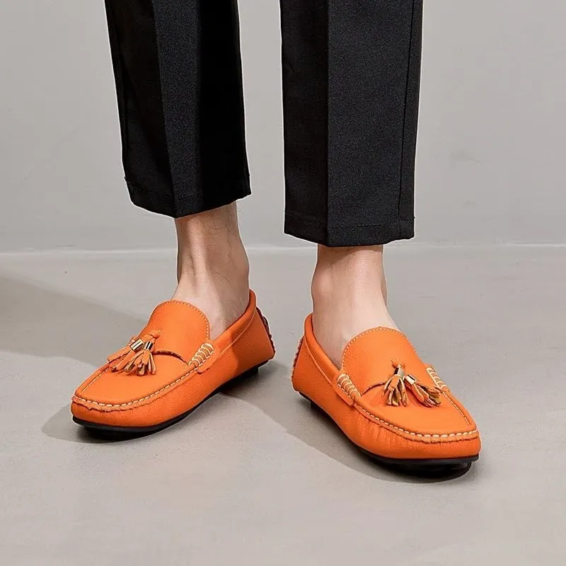 Men's Square Toe PU Leather Loafers - Comfortable Driving Shoes with Flat Heel, Slip-Resistant, Ideal for Walking, Parties, and Casual Wear