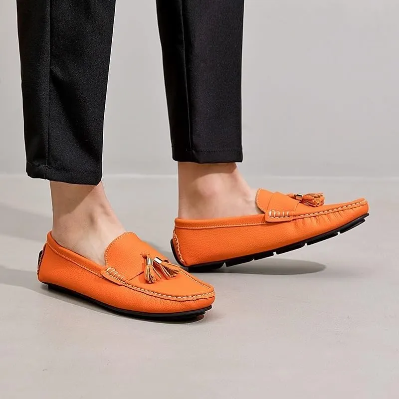 Men's Square Toe PU Leather Loafers - Comfortable Driving Shoes with Flat Heel, Slip-Resistant, Ideal for Walking, Parties, and Casual Wear