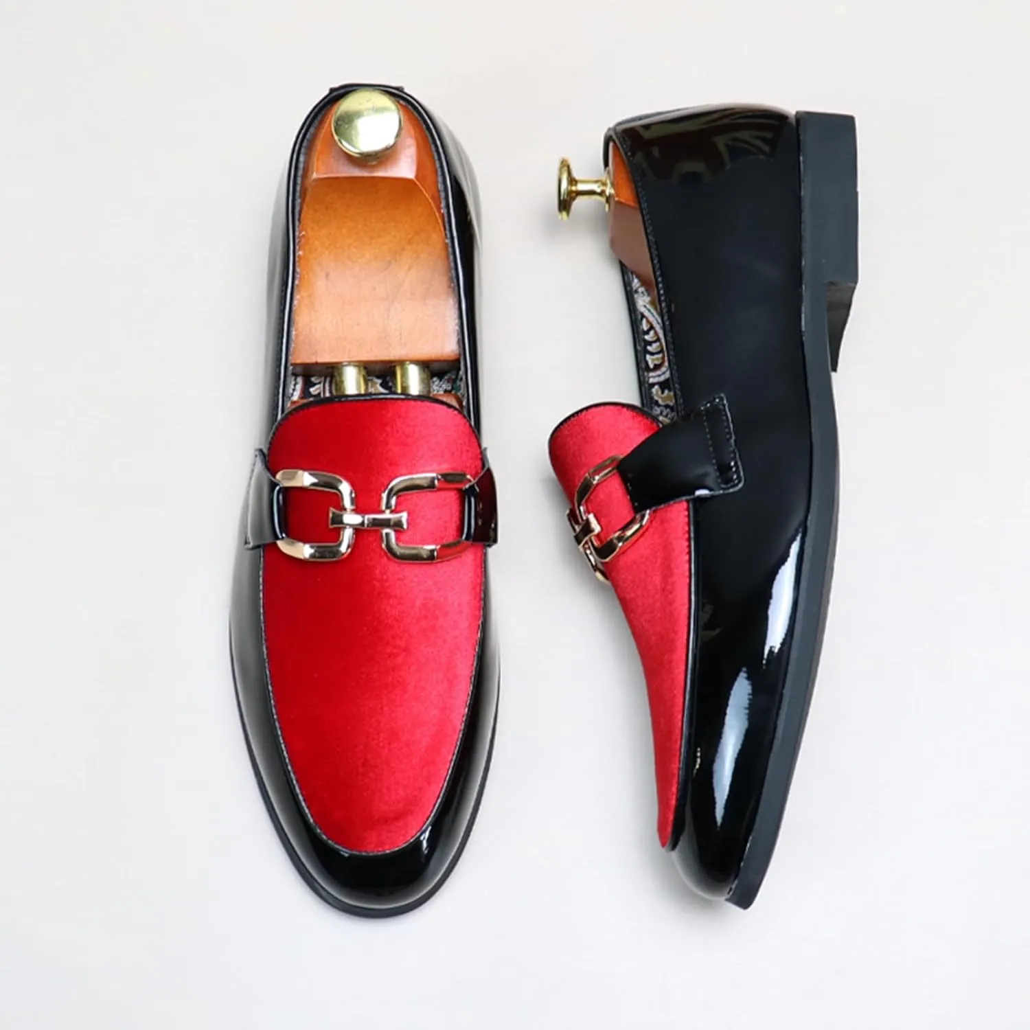 Men's Tuxedo Patent Loafers Classic Velvet Slip-On Dress Shoes Wedding Party Prom Shoes