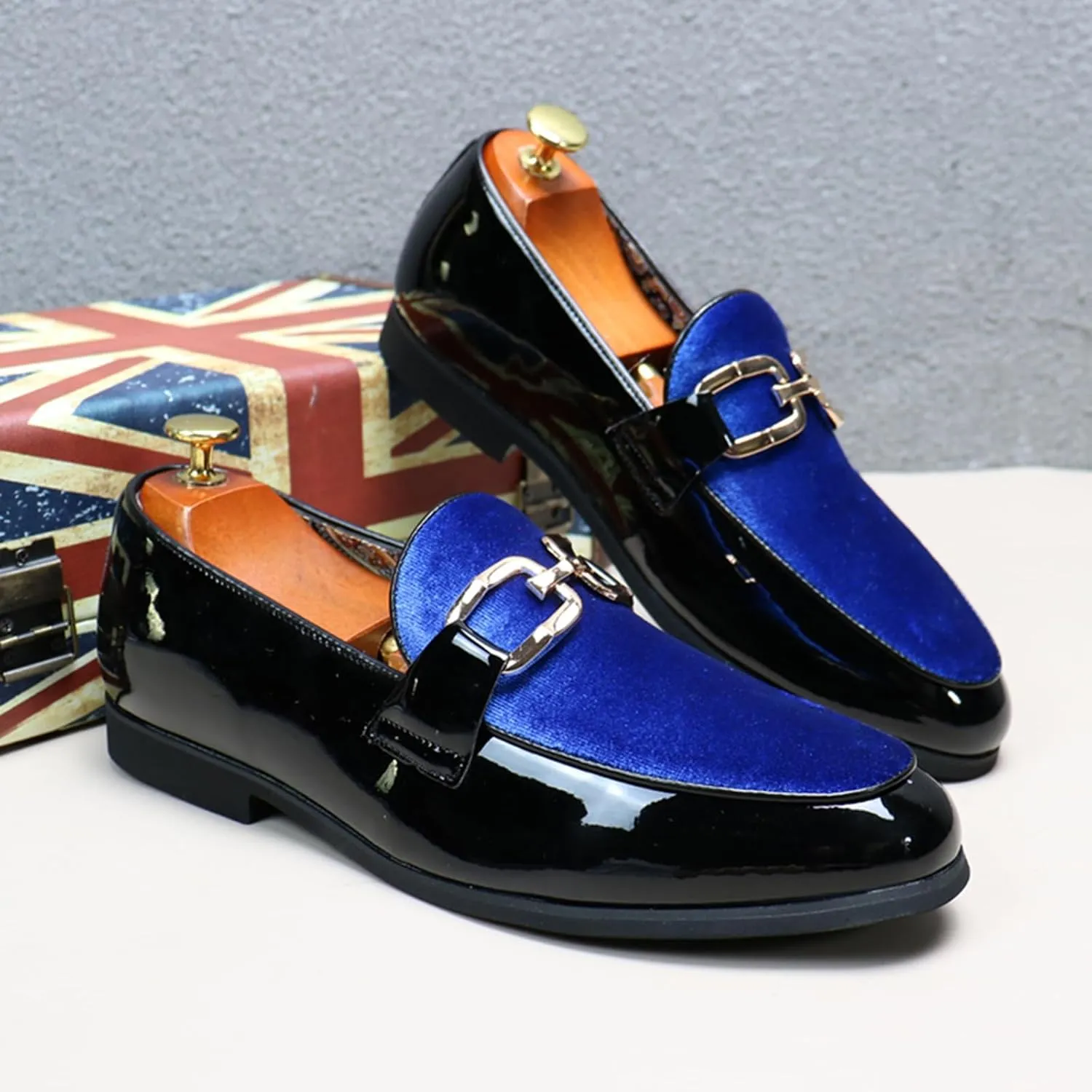 Men's Tuxedo Patent Loafers Classic Velvet Slip-On Dress Shoes Wedding Party Prom Shoes