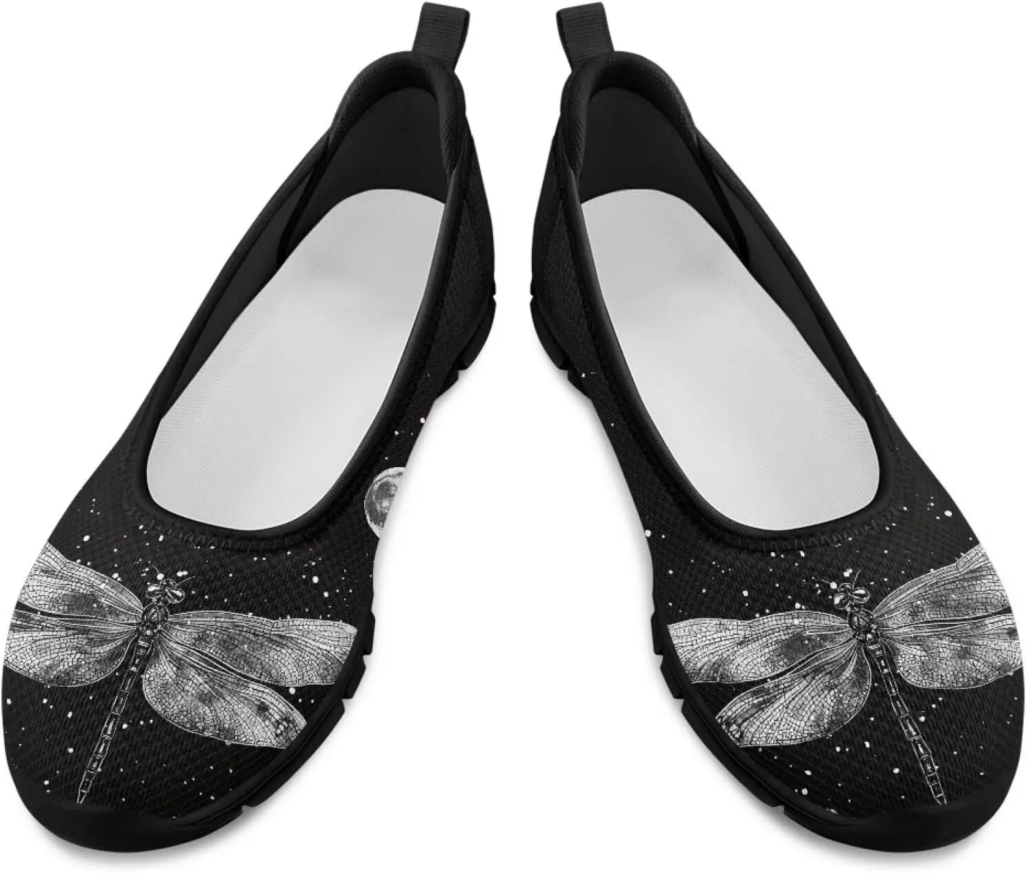 Mesh Loafers for Women Casual Comfort Slip-Ons Lightweight Walking Flats Non Slip Driving Shoes Black Sole