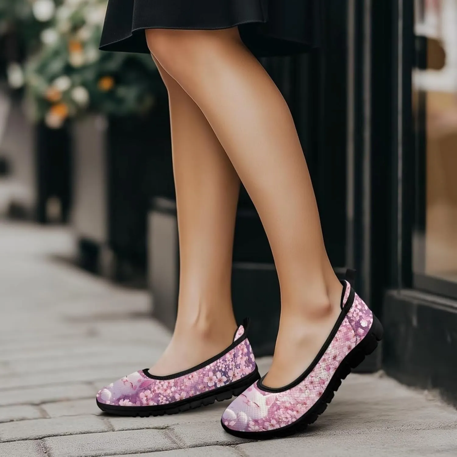 Mesh Loafers for Women Casual Comfort Slip-Ons Lightweight Walking Flats Non Slip Driving Shoes Black Sole