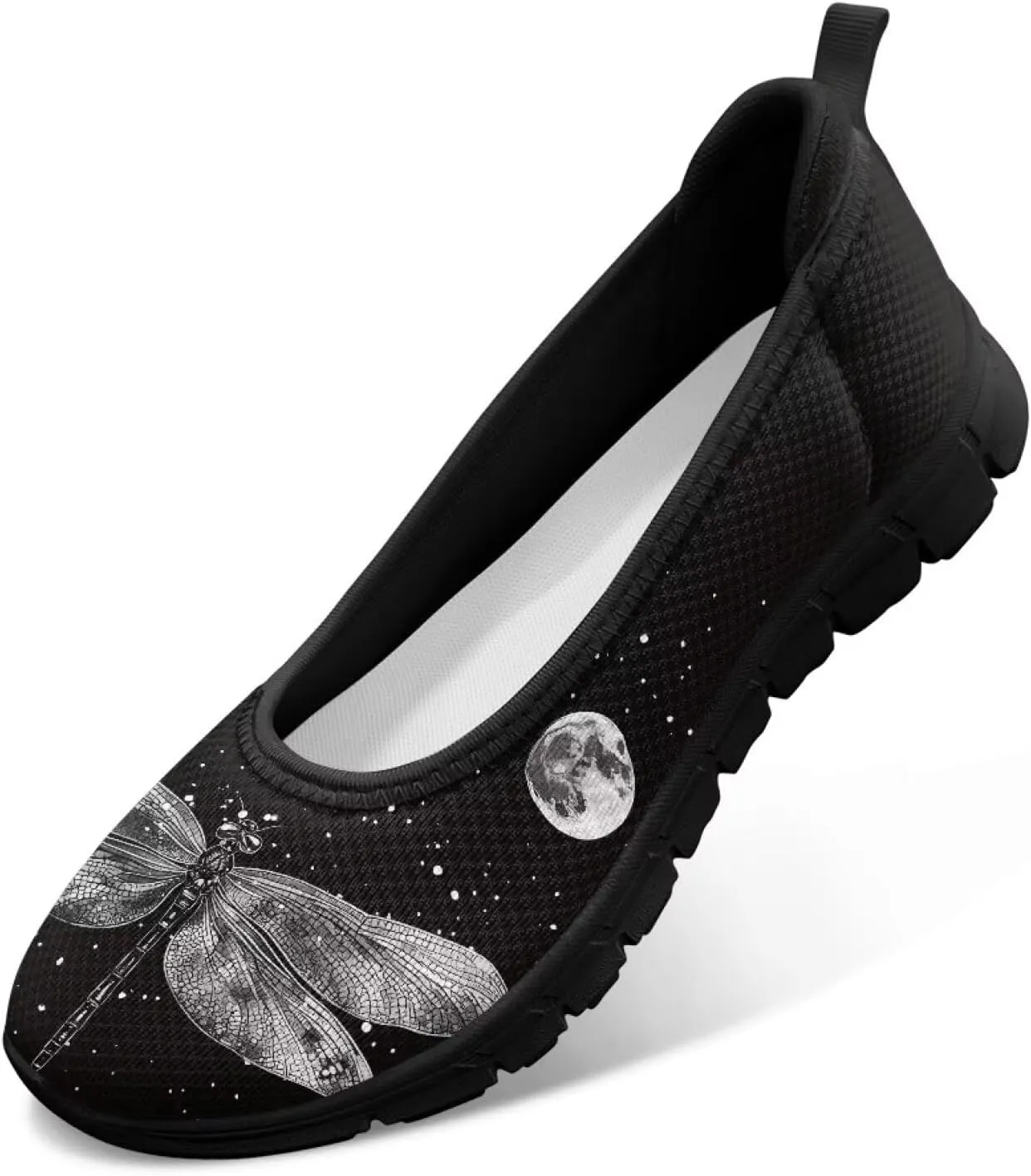 Mesh Loafers for Women Casual Comfort Slip-Ons Lightweight Walking Flats Non Slip Driving Shoes Black Sole