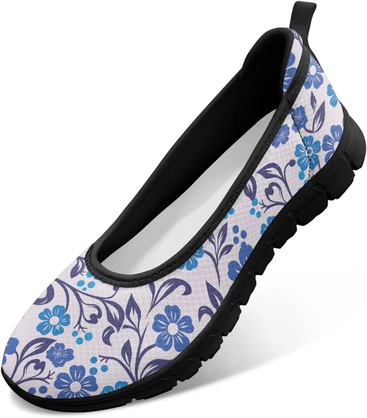 Mesh Loafers for Women Casual Comfort Slip-Ons Lightweight Walking Flats Non Slip Driving Shoes Black Sole