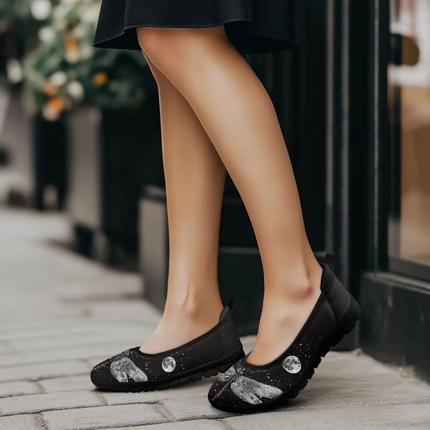 Mesh Loafers for Women Casual Comfort Slip-Ons Lightweight Walking Flats Non Slip Driving Shoes Black Sole