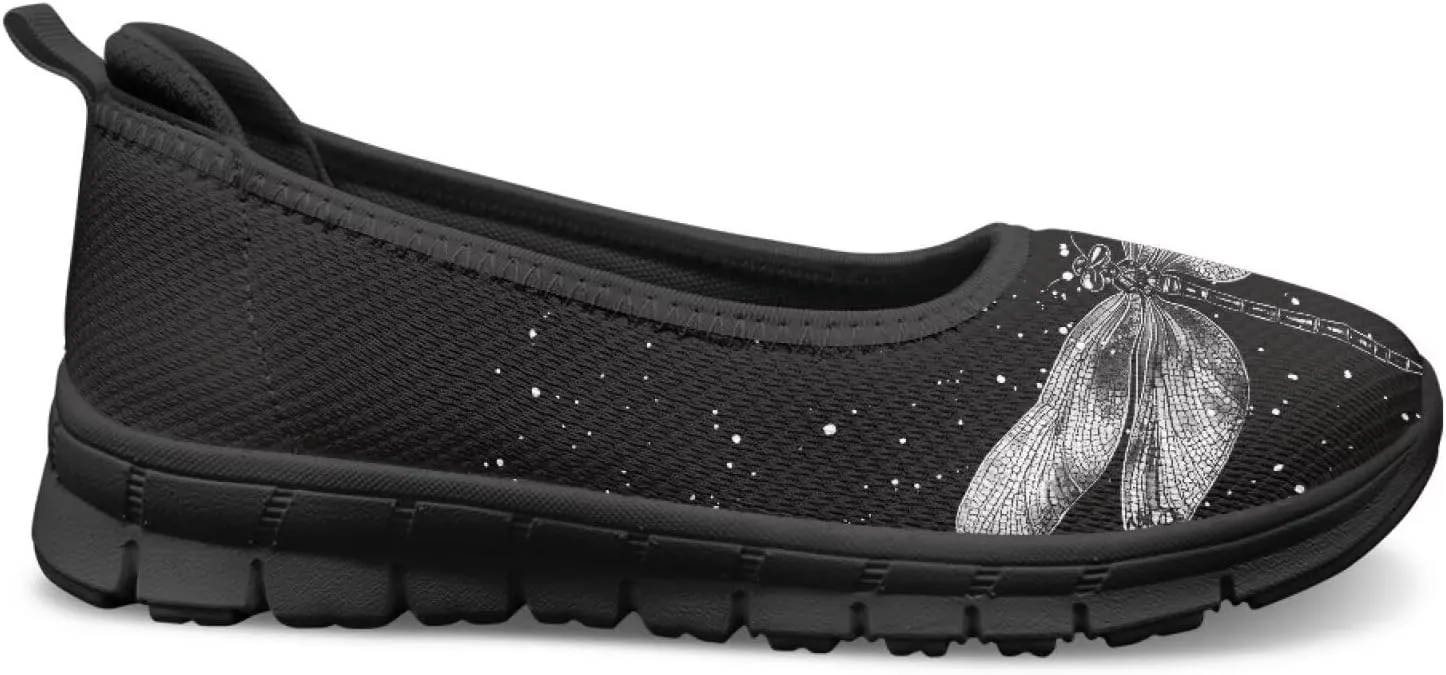 Mesh Loafers for Women Casual Comfort Slip-Ons Lightweight Walking Flats Non Slip Driving Shoes Black Sole