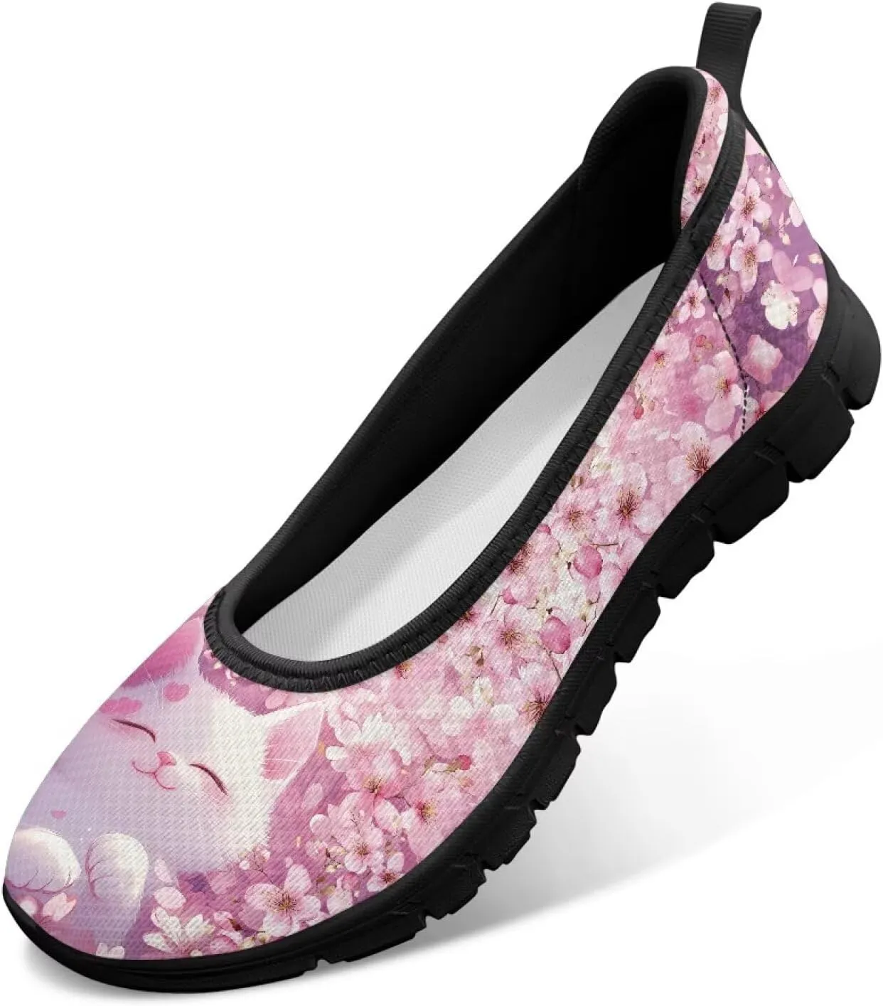 Mesh Loafers for Women Casual Comfort Slip-Ons Lightweight Walking Flats Non Slip Driving Shoes Black Sole