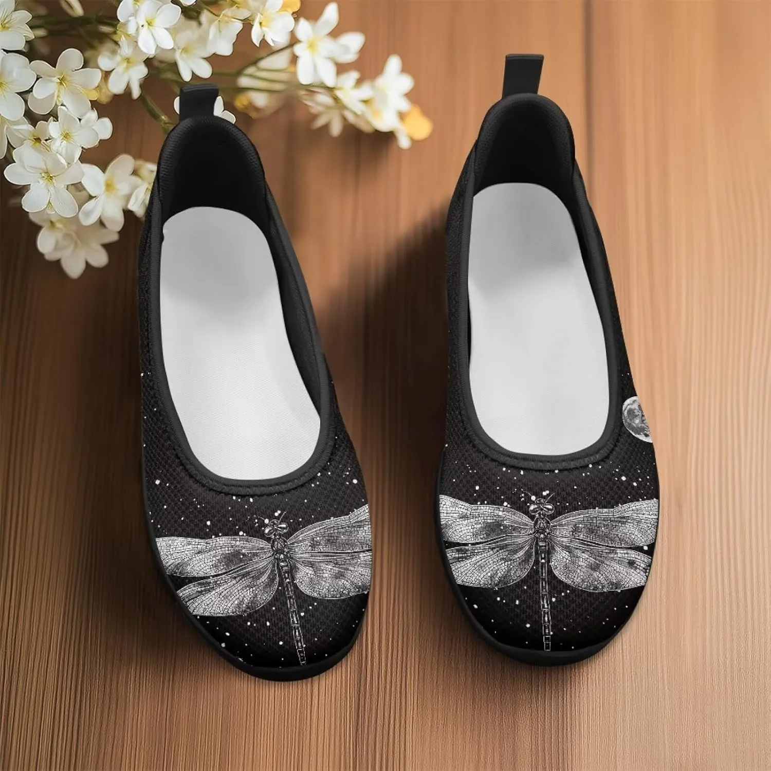 Mesh Loafers for Women Casual Comfort Slip-Ons Lightweight Walking Flats Non Slip Driving Shoes Black Sole