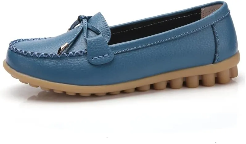 Momuk Women's Penny Loafers Leather Driving Moccasins Slip On Boat Shoes Fashion Comfort Flats