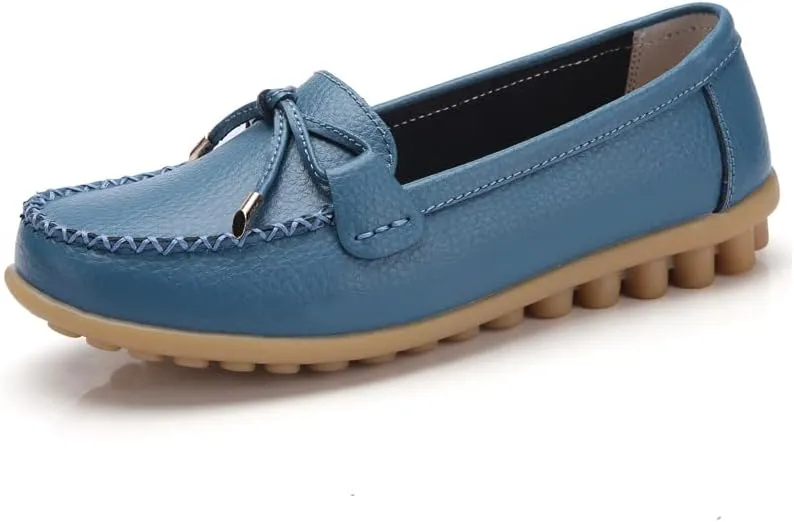 Momuk Women's Penny Loafers Leather Driving Moccasins Slip On Boat Shoes Fashion Comfort Flats