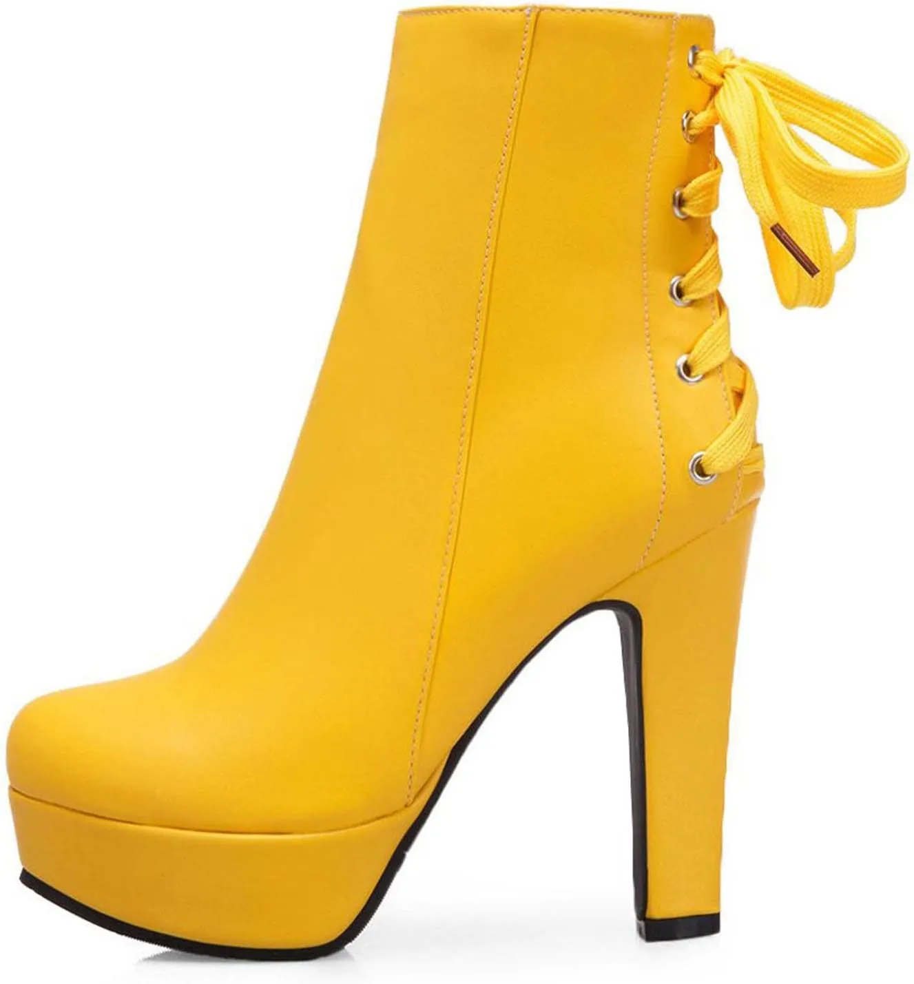 oiangi Chunky High Heel Boots for Women Fashion Casual Round Toe Closed Toe Lace Up Zipper Platform Ankle Boots Solid Color Leather Ladies Heeled Shoes