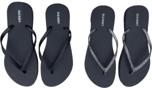 Old Navy Women Beach Summer Casual Flip Flop Sandals (8 Black Glitter & Black Flip Flops) with Dust Cover
