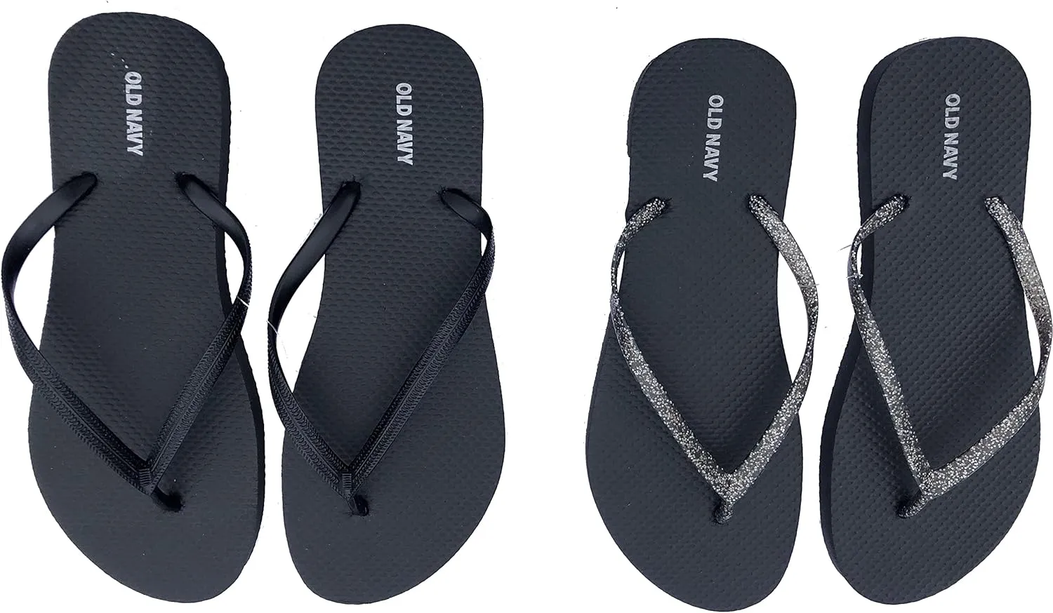 Old Navy Women Beach Summer Casual Flip Flop Sandals (8 Black Glitter & Black Flip Flops) with Dust Cover