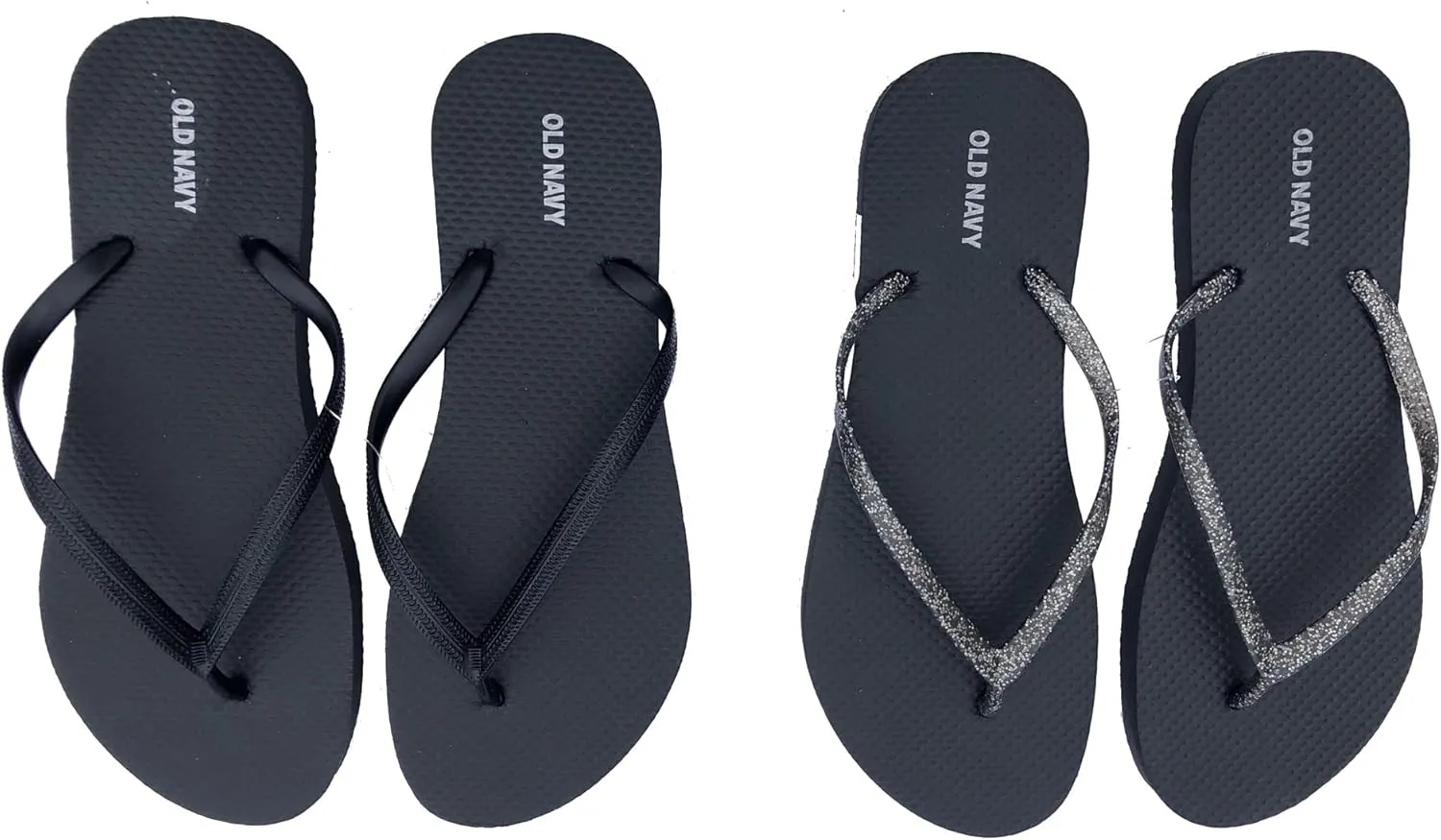 Old Navy Women Beach Summer Casual Flip Flop Sandals (9 Black Glitter & Black Flip Flops) with Dust Cover