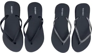 Old Navy Women Beach Summer Casual Flip Flop Sandals (9 Black Glitter & Black Flip Flops) with Dust Cover