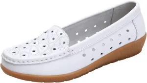Orthopedic Slip-On Loafers for Women Hollow Out Leather Shoes Lightweight Breathable Walking Driving Shoes