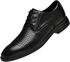Outdoor Comfortable Casual Walking Shoes Men's Breathable Hollow Oxfords Summer Lightweight Lace-up Leather Shoes