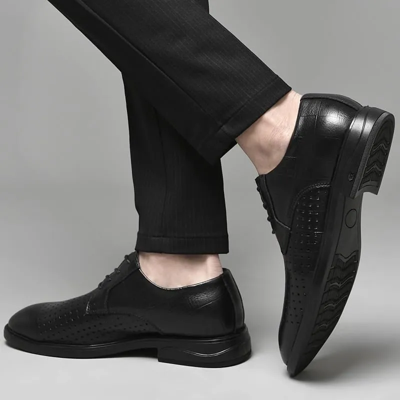 Outdoor Comfortable Casual Walking Shoes Men's Breathable Hollow Oxfords Summer Lightweight Lace-up Leather Shoes