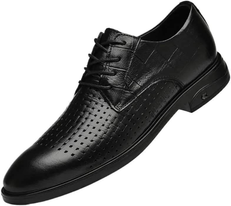 Outdoor Comfortable Casual Walking Shoes Men's Breathable Hollow Oxfords Summer Lightweight Lace-up Leather Shoes