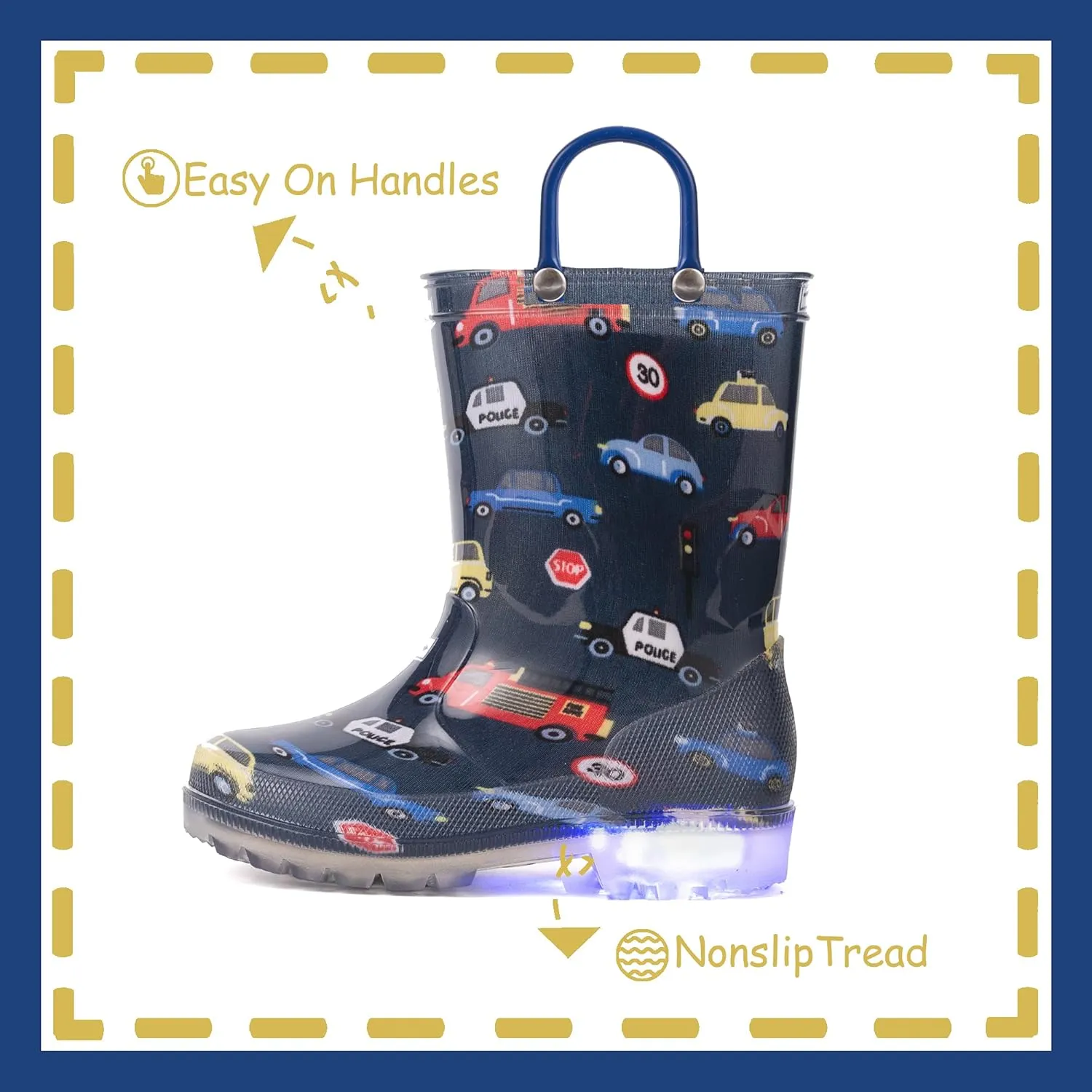 Outee Toddler Kids Adorable Lightwight Waterproof Rain Boots Light Up by Steps