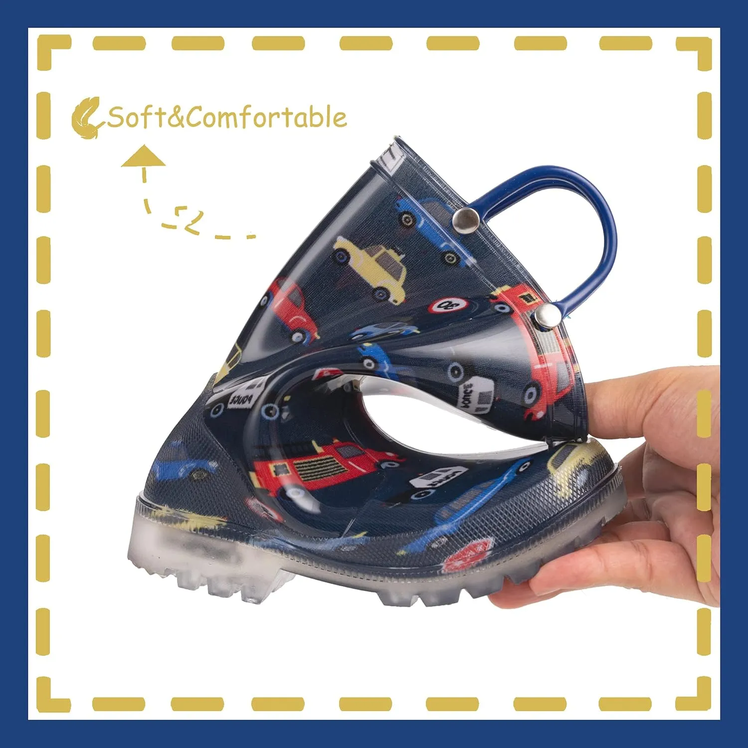 Outee Toddler Kids Adorable Lightwight Waterproof Rain Boots Light Up by Steps