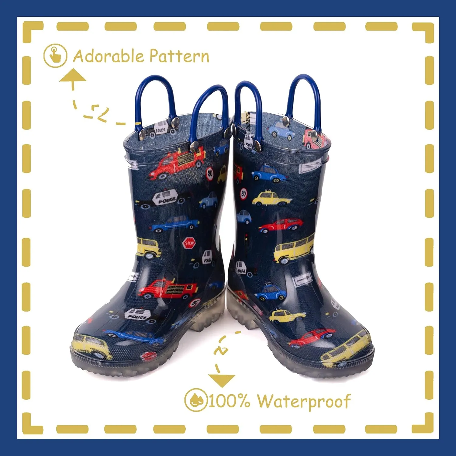 Outee Toddler Kids Adorable Lightwight Waterproof Rain Boots Light Up by Steps