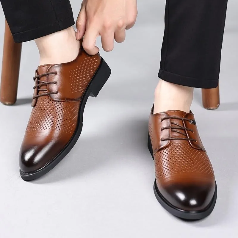 Oxford Dress Shoes for Men Lace-up Formal Tuxedo Shoes Breathable Hollow Leather Business Shoes for Men Formal Low Heels Metal Stitching Breathable & Anti-Slip