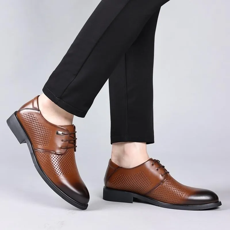 Oxford Dress Shoes for Men Lace-up Formal Tuxedo Shoes Breathable Hollow Leather Business Shoes for Men Formal Low Heels Metal Stitching Breathable & Anti-Slip