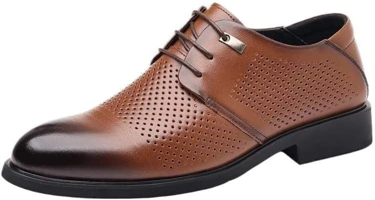 Oxford Dress Shoes for Men Lace-up Formal Tuxedo Shoes Breathable Hollow Leather Business Shoes for Men Formal Low Heels Metal Stitching Breathable & Anti-Slip