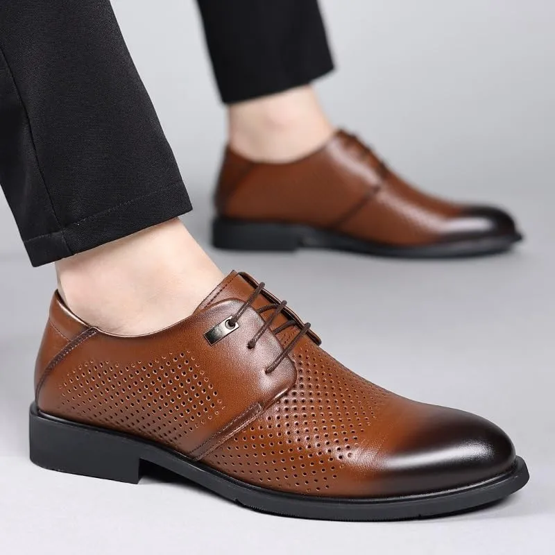 Oxford Dress Shoes for Men Lace-up Formal Tuxedo Shoes Breathable Hollow Leather Business Shoes for Men Formal Low Heels Metal Stitching Breathable & Anti-Slip