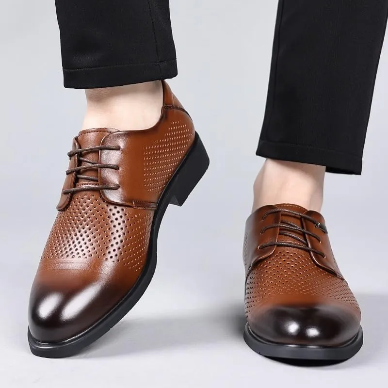 Oxford Dress Shoes for Men Lace-up Formal Tuxedo Shoes Breathable Hollow Leather Business Shoes for Men Formal Low Heels Metal Stitching Breathable & Anti-Slip